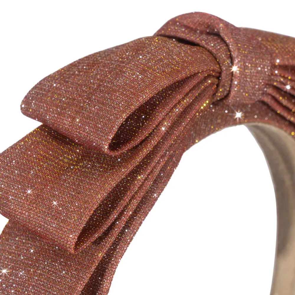 Glitter Bow Headband Mellow Rose