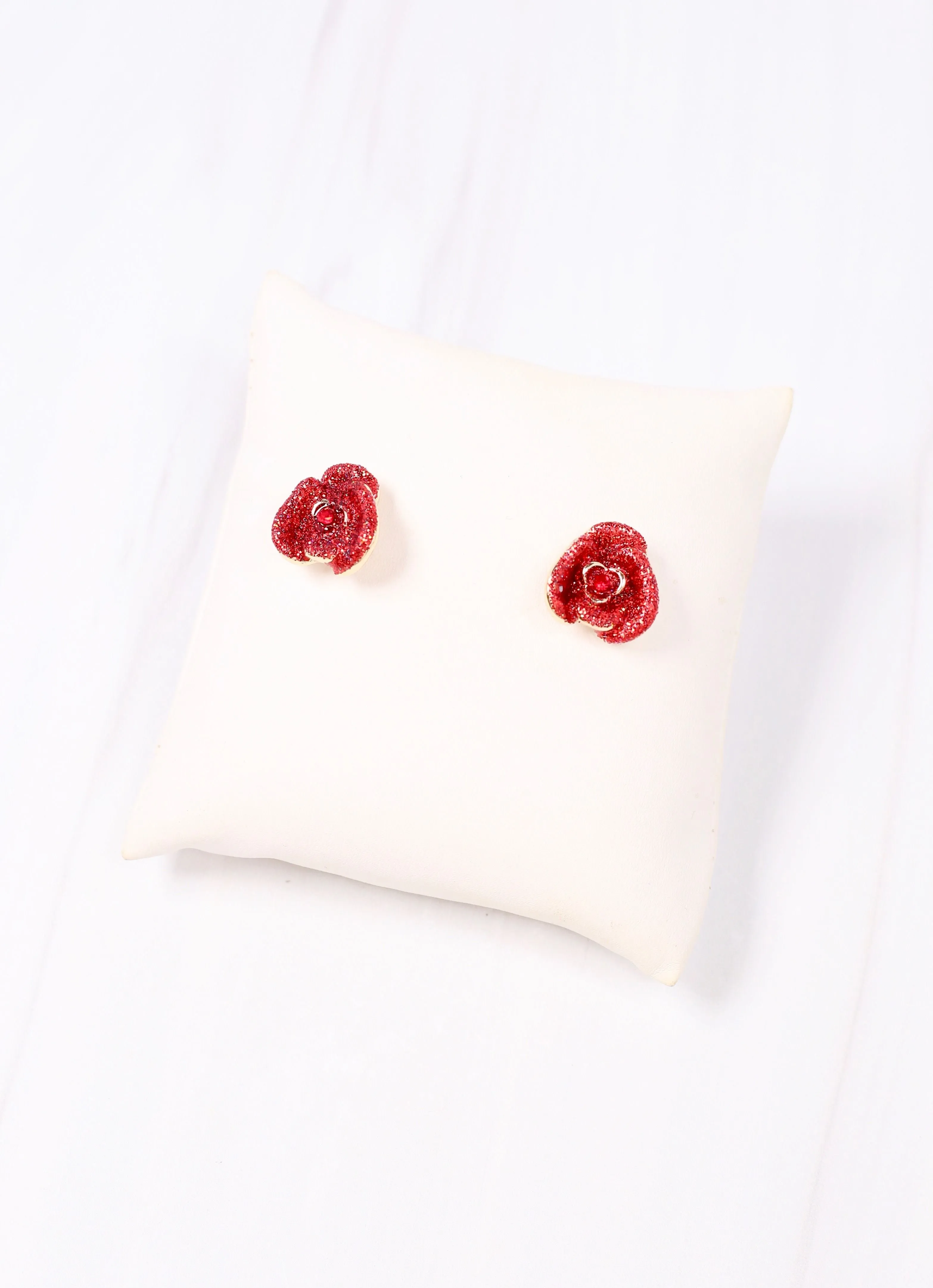 Glitter Rose Earring RED