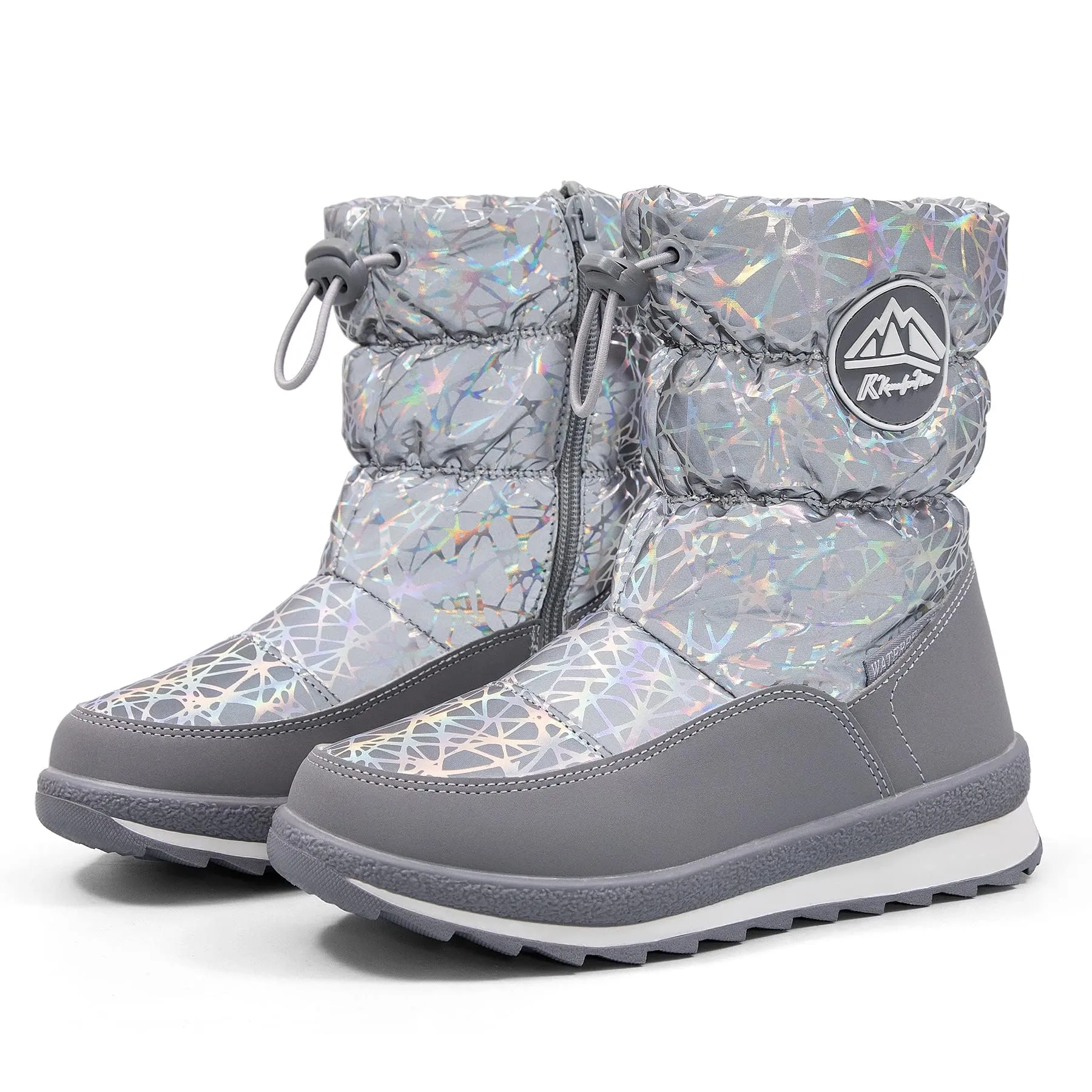 Gray Laser Line Side Zip Kids Rain Boots