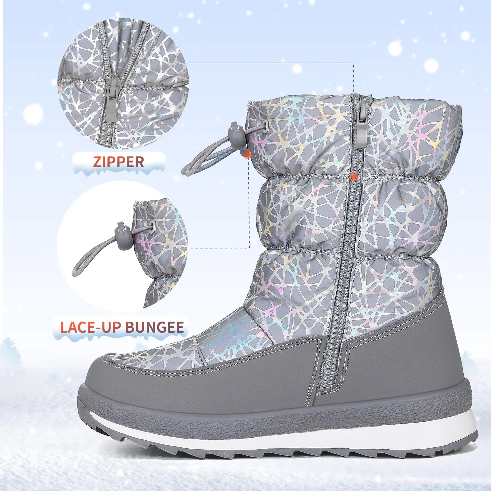 Gray Laser Line Side Zip Kids Rain Boots