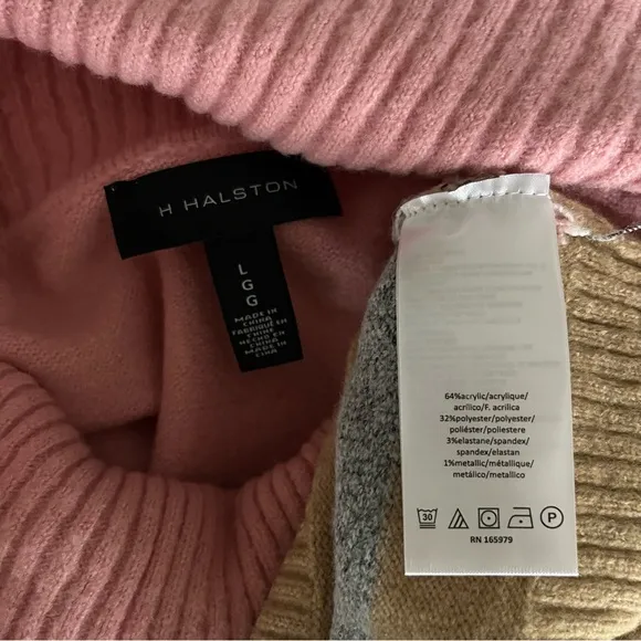 [h by halston] colorblock stripe cowl neck bell sleeve tunic sweater pink L