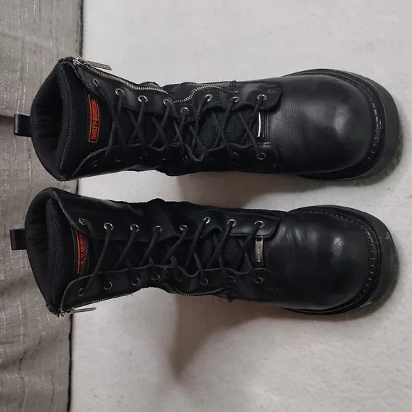Harley Davidson Boots Mens Size 11 Black Leather Lace Up Side Zip Combat