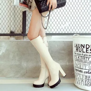 High-heeled Martin Boots With Solid Side Zip And Rubber Sole