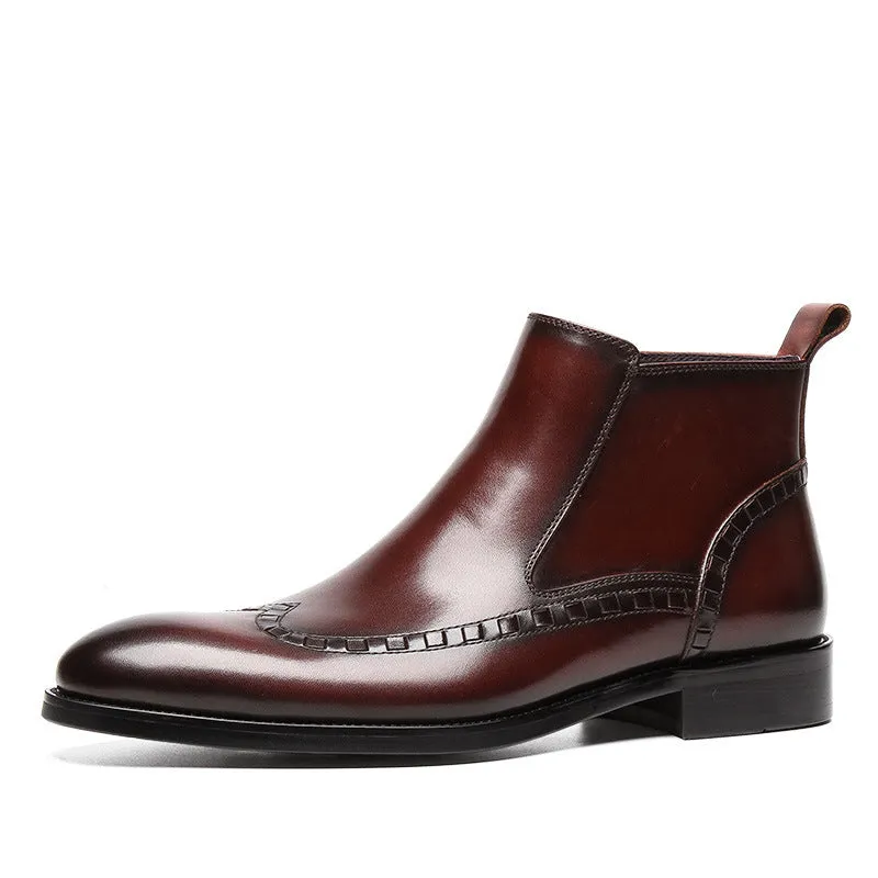 High-top Leather Shoes With Pointed Toe And Velvet To Keep Warm
