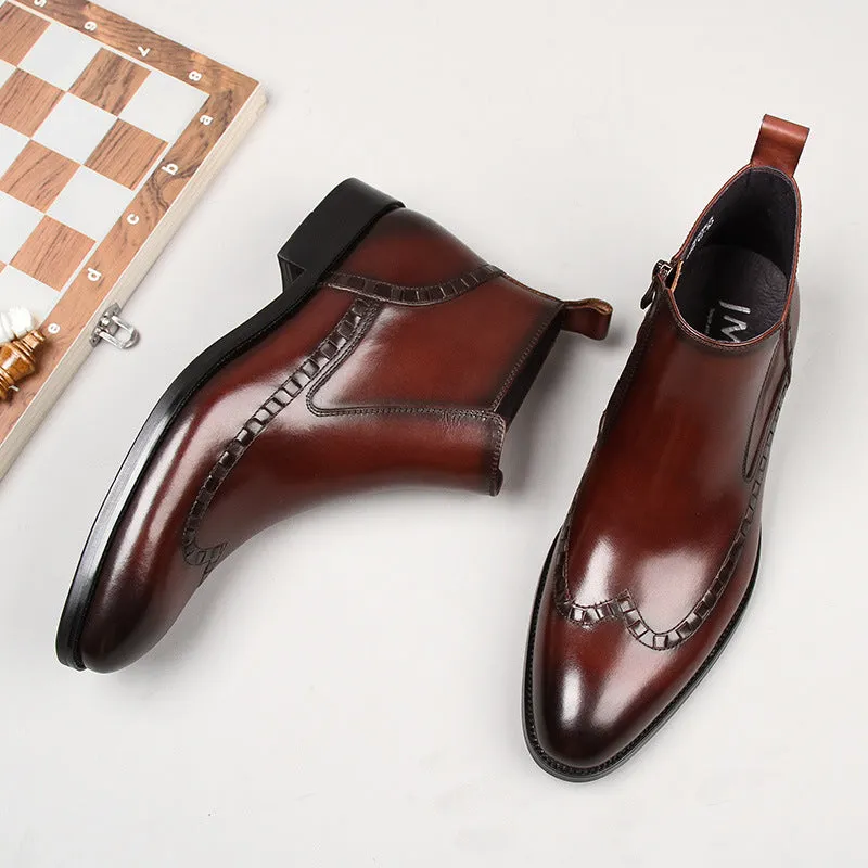 High-top Leather Shoes With Pointed Toe And Velvet To Keep Warm