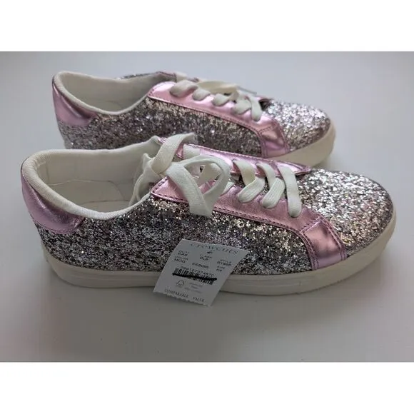 J. Crew Factory Girls Glitter Lace-Up Sneakers Size K4 Pink Silver NWT $89 BY995