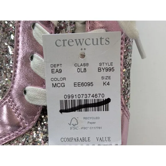J. Crew Factory Girls Glitter Lace-Up Sneakers Size K4 Pink Silver NWT $89 BY995