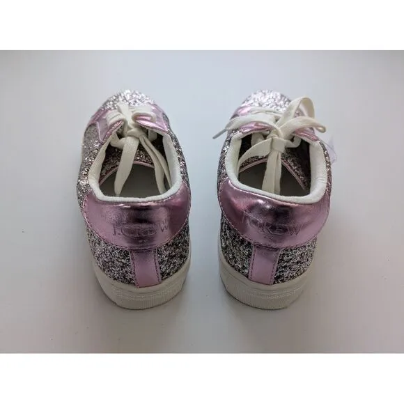 J. Crew Factory Girls Glitter Lace-Up Sneakers Size K4 Pink Silver NWT $89 BY995