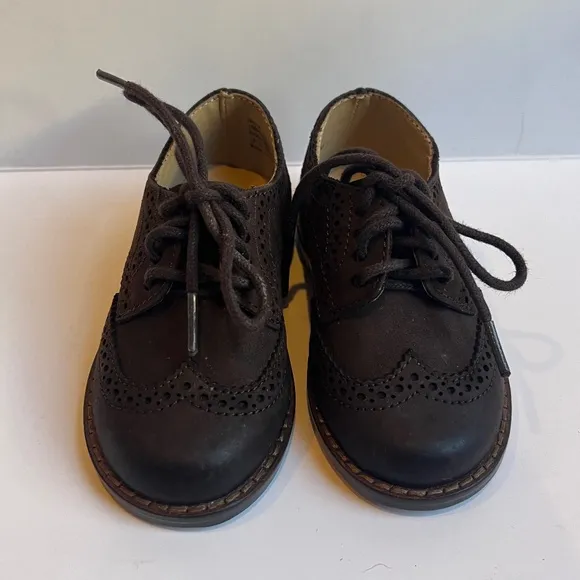 Janie and Jack Wingtip Brown Chocolate‎ Nubuck Leather Kids Lace Up  Dress Shoes