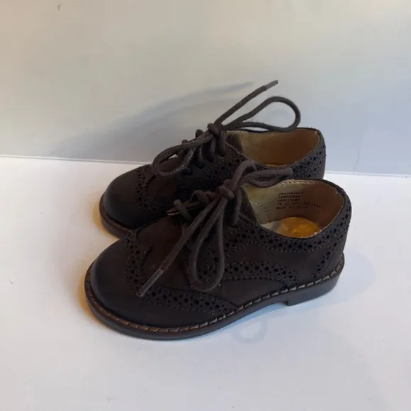 Janie and Jack Wingtip Brown Chocolate‎ Nubuck Leather Kids Lace Up  Dress Shoes