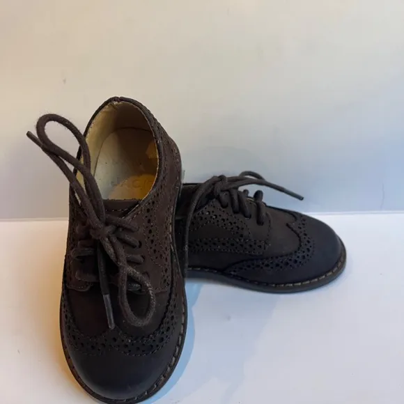 Janie and Jack Wingtip Brown Chocolate‎ Nubuck Leather Kids Lace Up  Dress Shoes