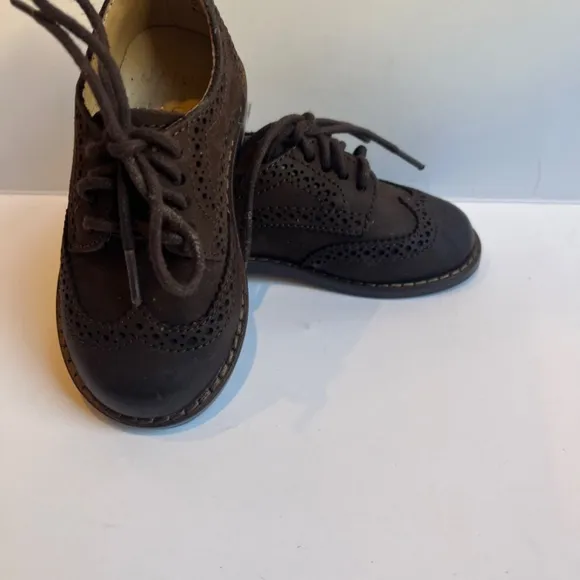 Janie and Jack Wingtip Brown Chocolate‎ Nubuck Leather Kids Lace Up  Dress Shoes