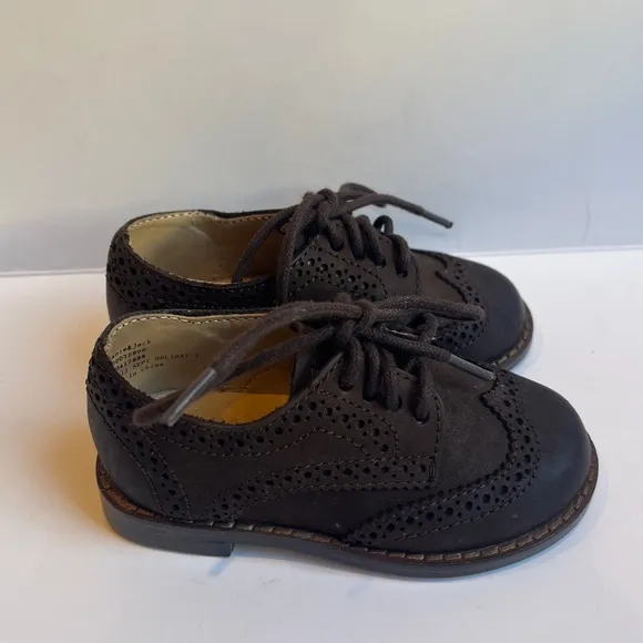 Janie and Jack Wingtip Brown Chocolate‎ Nubuck Leather Kids Lace Up  Dress Shoes
