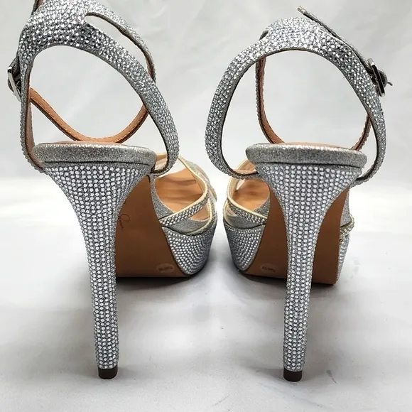 JESSICA SIMPSON●OLUINA● EMBELLISHED●PLATFORM PUMP●SILVER/CLEAR ●LADIES 7.5●NWOB●