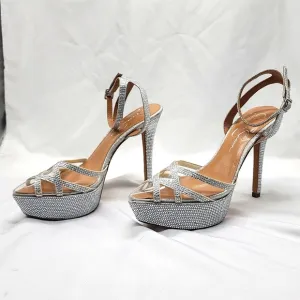 JESSICA SIMPSON●OLUINA● EMBELLISHED●PLATFORM PUMP●SILVER/CLEAR ●LADIES 7.5●NWOB●