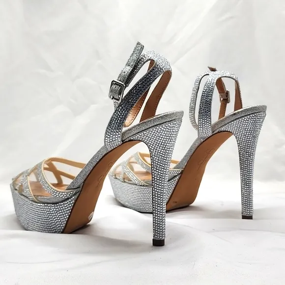 JESSICA SIMPSON●OLUINA● EMBELLISHED●PLATFORM PUMP●SILVER/CLEAR ●LADIES 7.5●NWOB●