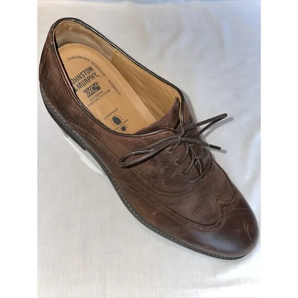 Johnston &amp; Murphy XC4 Sheepskin Wingtip Oxfords Mens Size 13 M Brown Leather