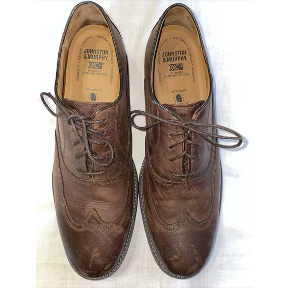 Johnston &amp; Murphy XC4 Sheepskin Wingtip Oxfords Mens Size 13 M Brown Leather
