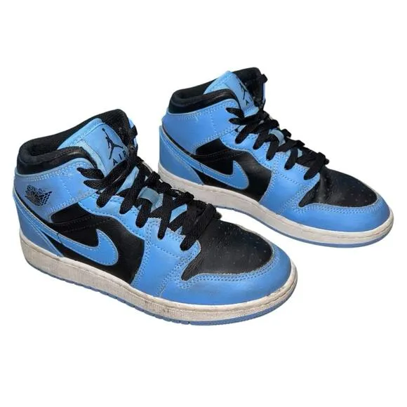 JORDAN 1 MID Unisex University Blue Black Athletic Basketball Shoes Sneakers