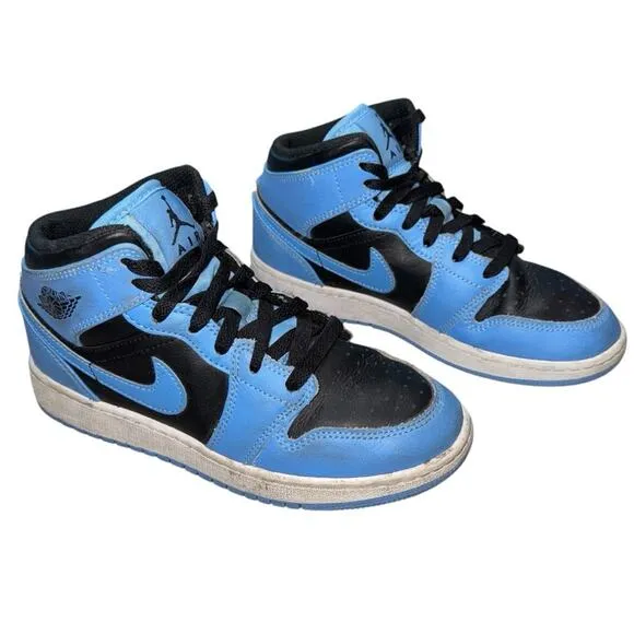 JORDAN 1 MID Unisex University Blue Black Athletic Basketball Shoes Sneakers