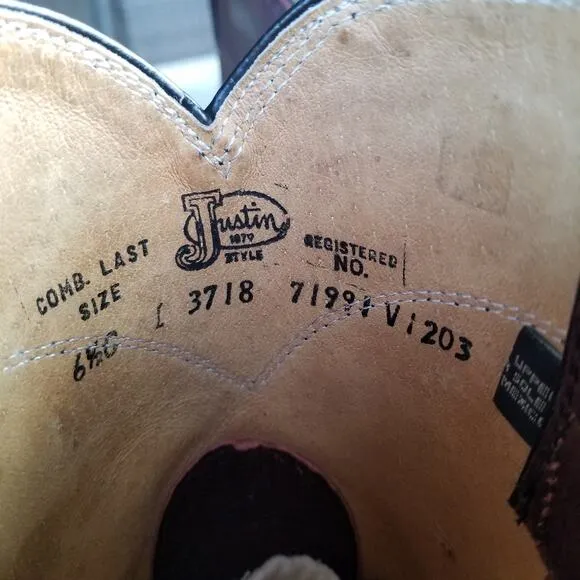 Justin Mens &quot;Roper&quot; #3718  Leather Boots Flawed But Lots Of Wear Left Size 6.5 C