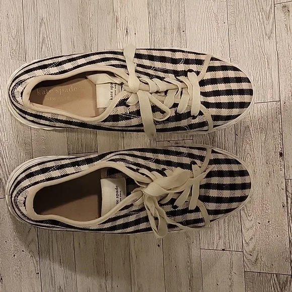 Kate Spade Vale Gingham Black‎ And Cream Sneakers Size 9