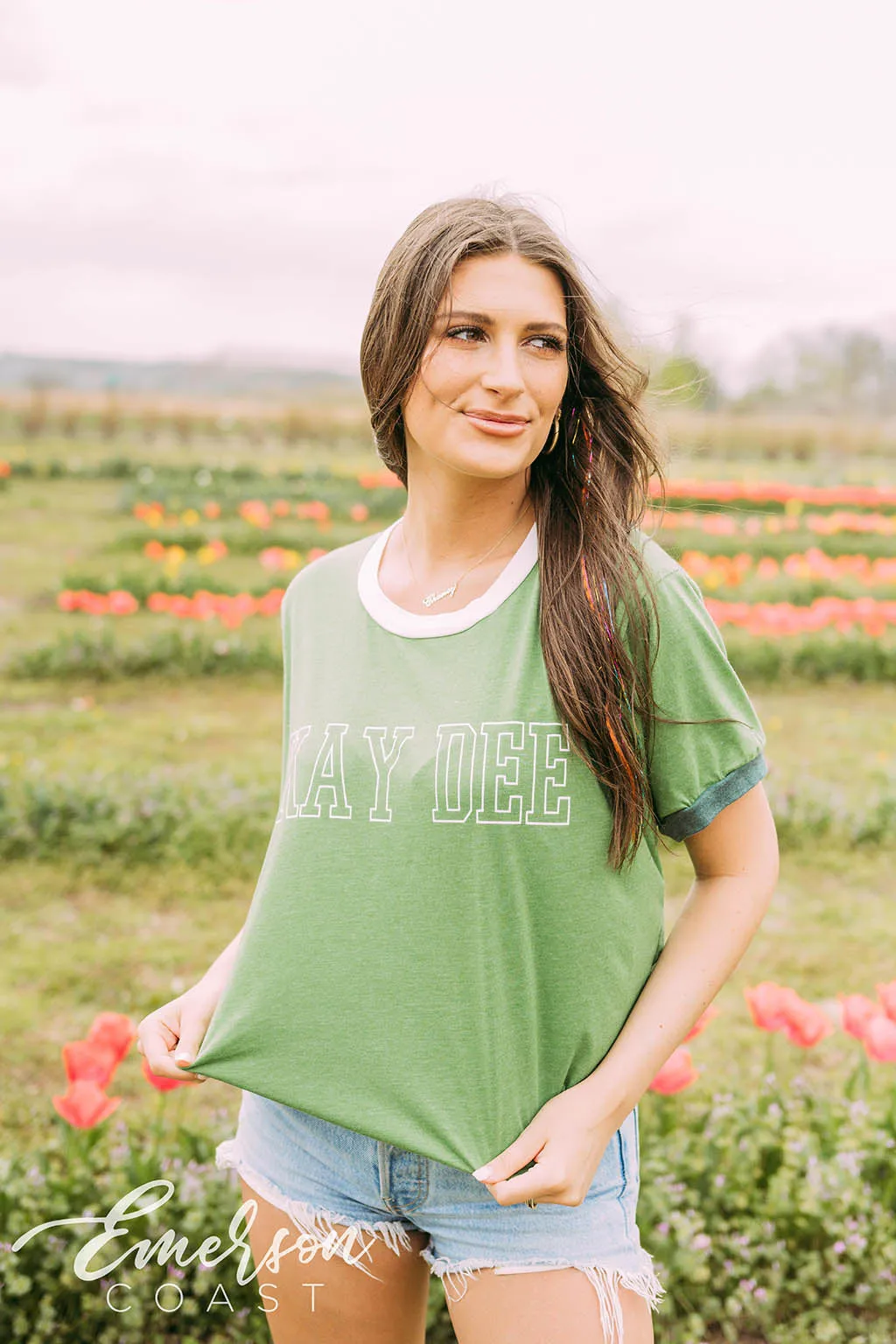 Kay Dee Green Colorblock Ringer Tee