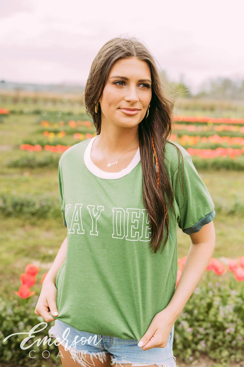 Kay Dee Green Colorblock Ringer Tee