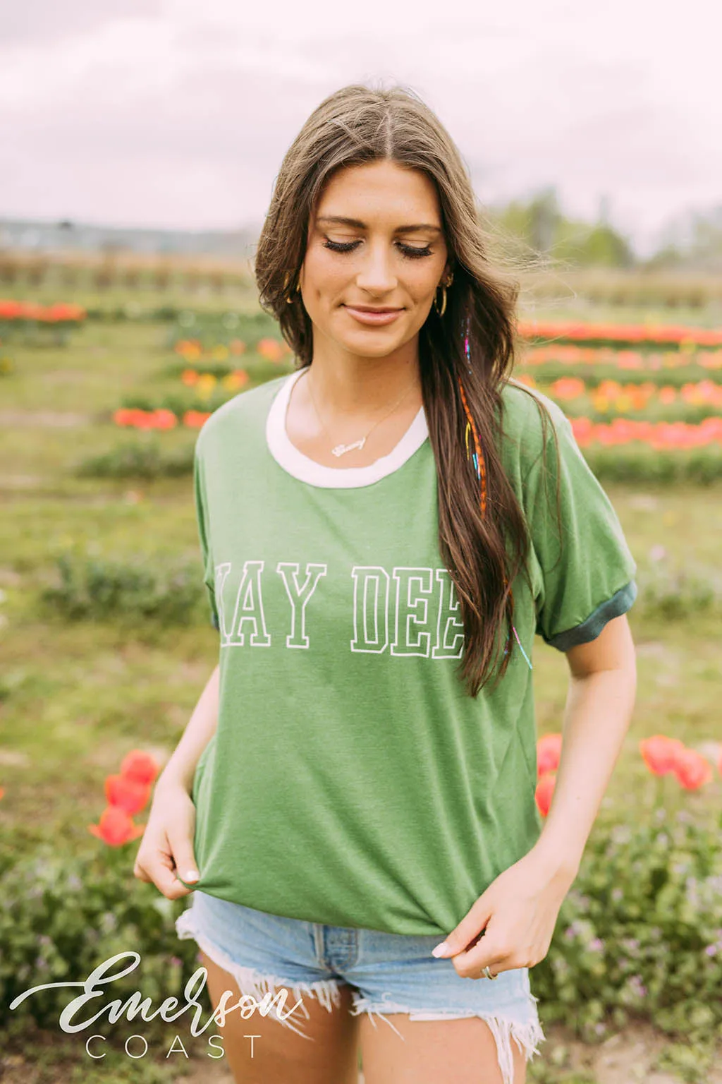 Kay Dee Green Colorblock Ringer Tee