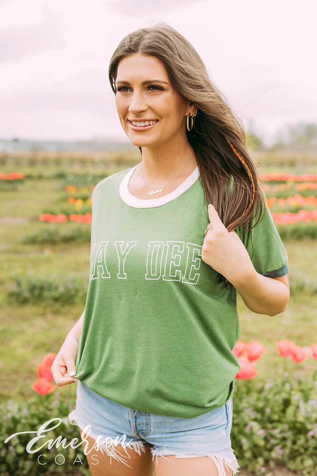 Kay Dee Green Colorblock Ringer Tee