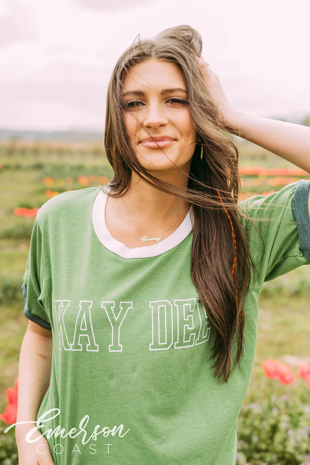 Kay Dee Green Colorblock Ringer Tee