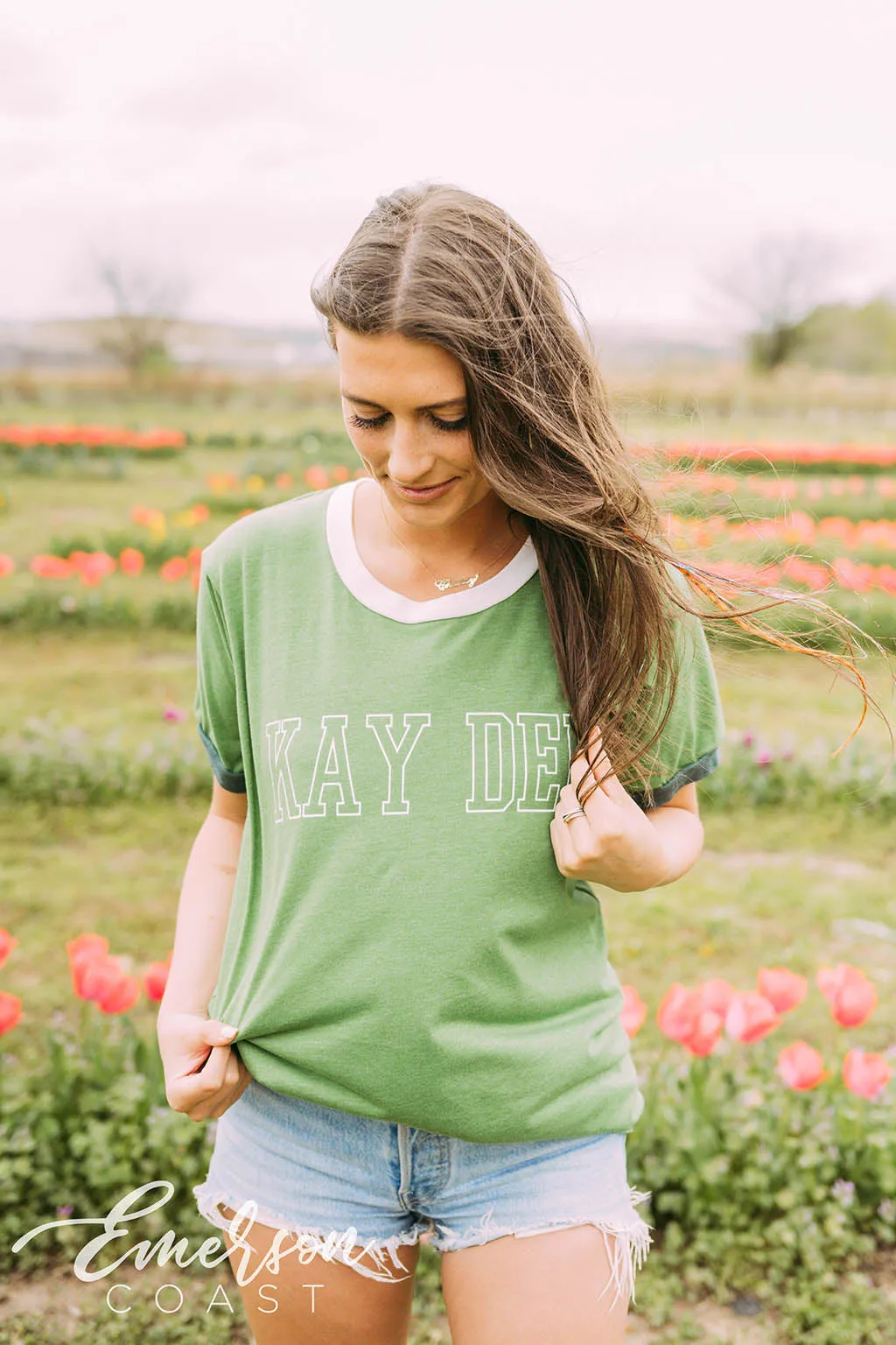 Kay Dee Green Colorblock Ringer Tee