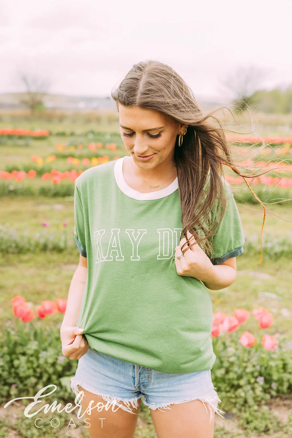 Kay Dee Green Colorblock Ringer Tee