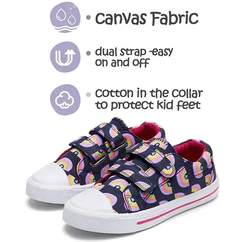 Kids Sneakers Boy Canvas Shoes Black Rainbows - KKOMFORME