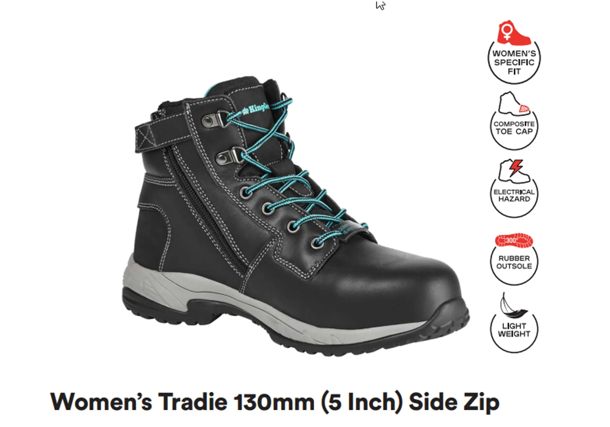 King Gee Womens Tradie Zip Black Work Boots