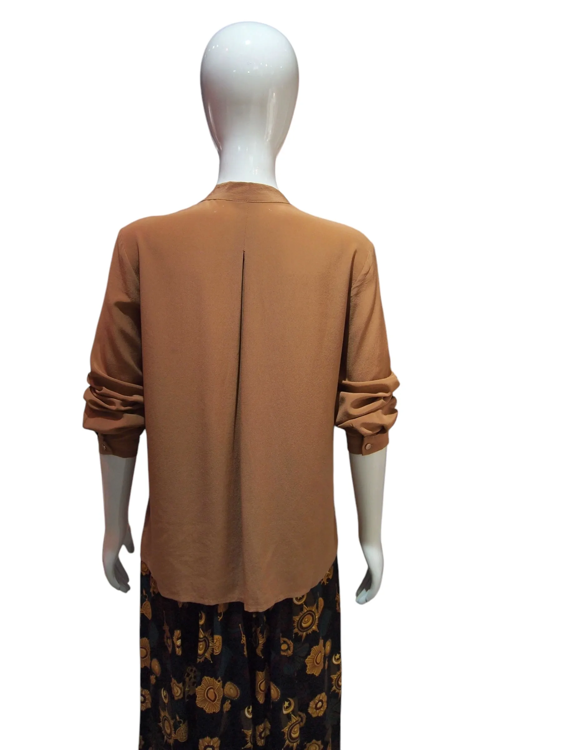 Latte Elegance - Silk Coffee Colored 3/4 Sleeve Top