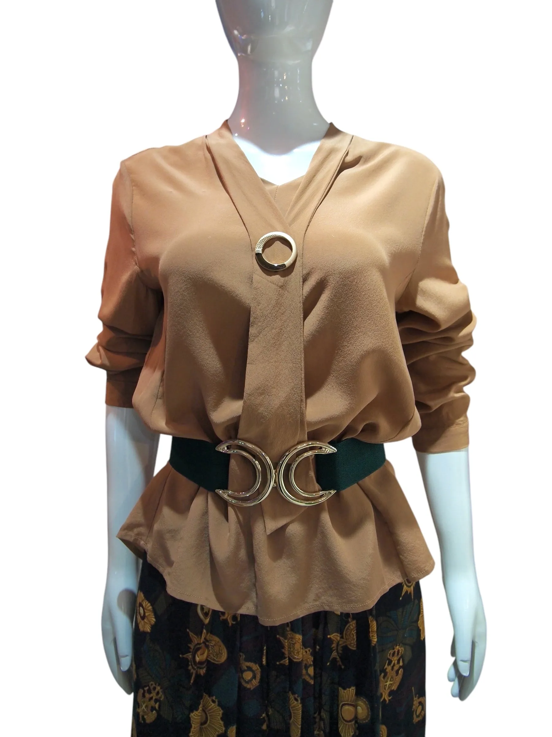 Latte Elegance - Silk Coffee Colored 3/4 Sleeve Top