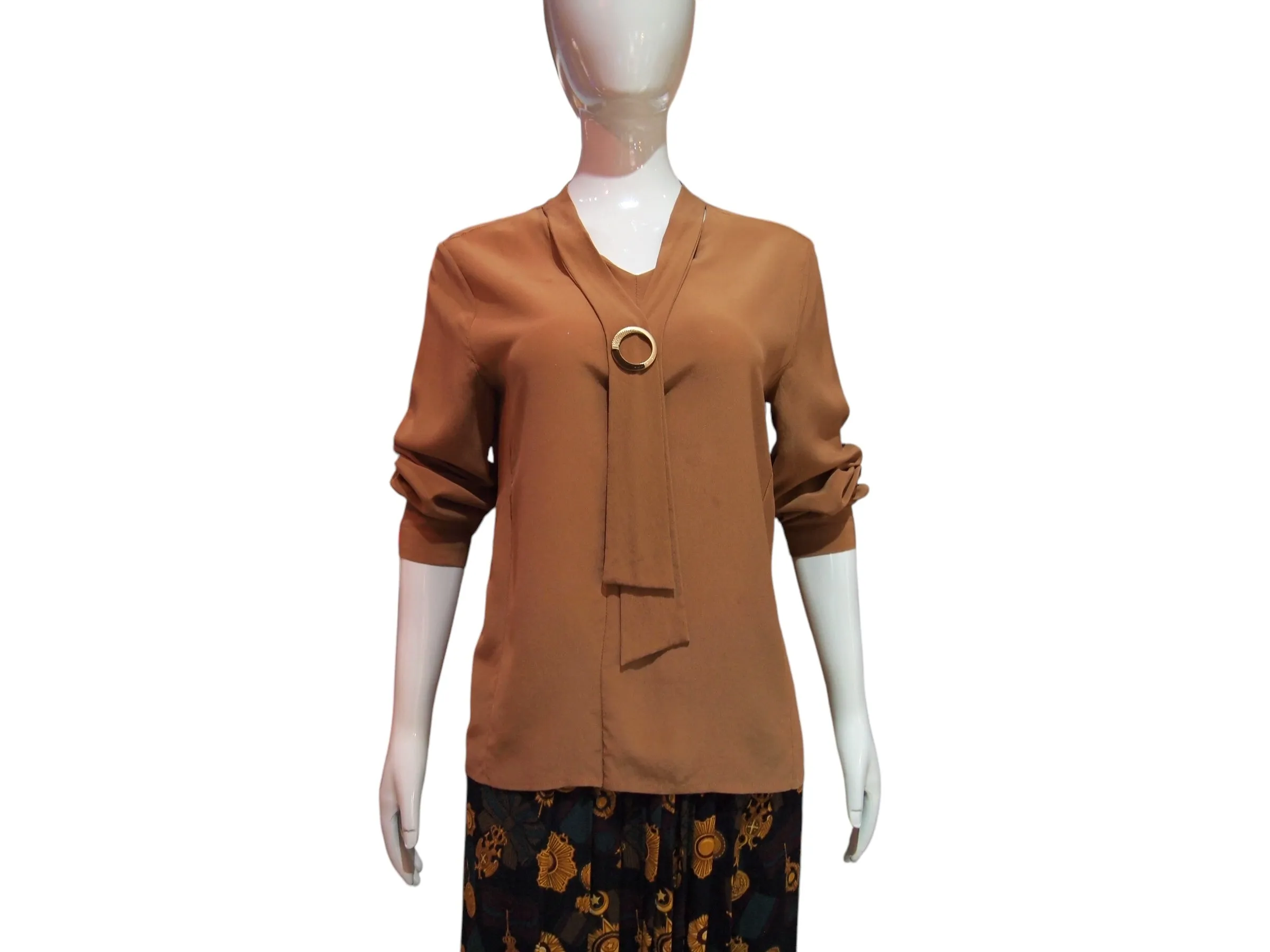 Latte Elegance - Silk Coffee Colored 3/4 Sleeve Top