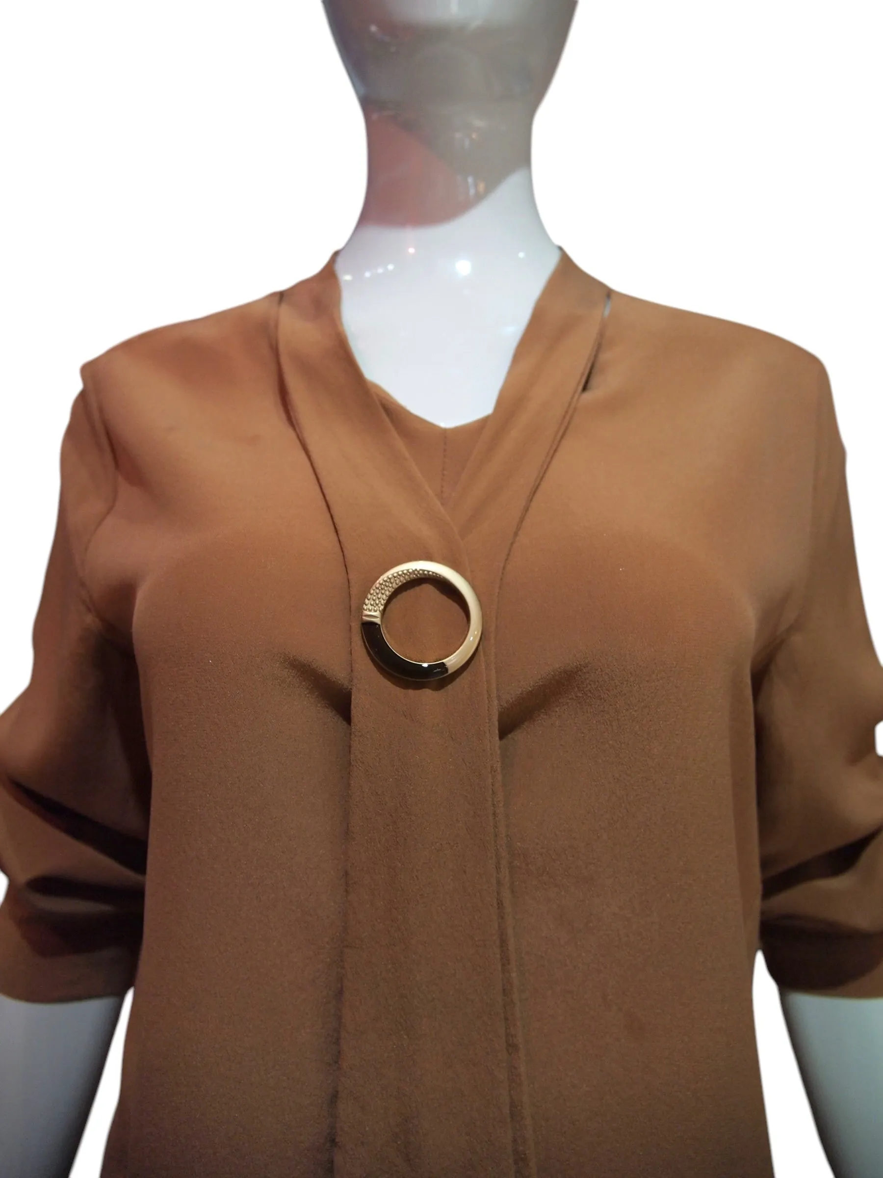 Latte Elegance - Silk Coffee Colored 3/4 Sleeve Top
