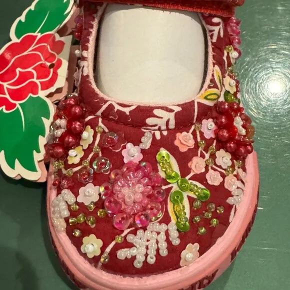 Lelli Kelly MILLY Wine Red Mary Janes Dolly Shoes LK Beaded Flowers New Floral