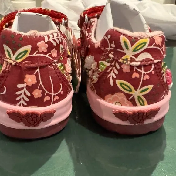 Lelli Kelly MILLY Wine Red Mary Janes Dolly Shoes LK Beaded Flowers New Floral
