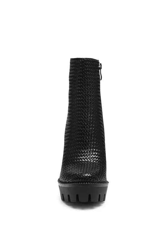 London Rag Solid Texture Block Heel Boot
