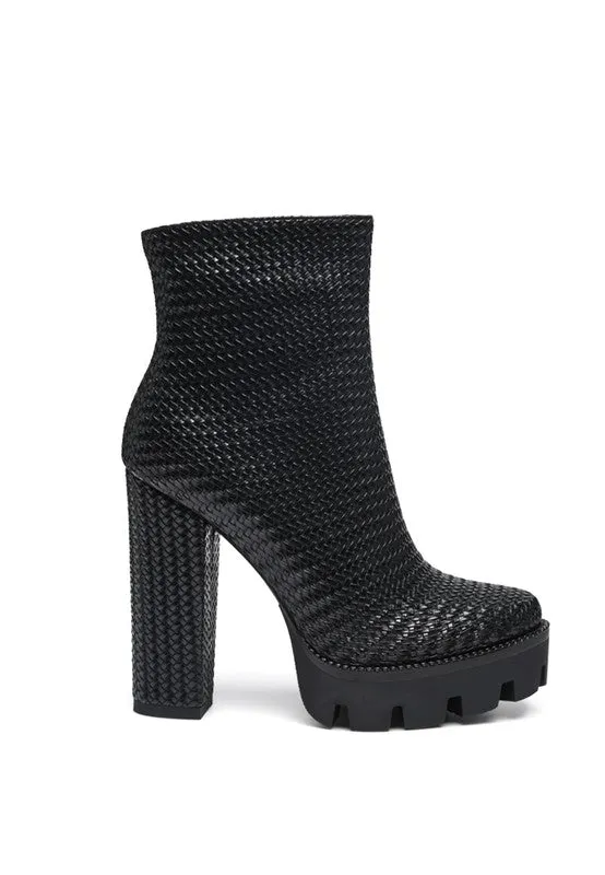 London Rag Solid Texture Block Heel Boot
