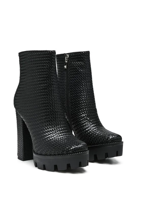 London Rag Solid Texture Block Heel Boot