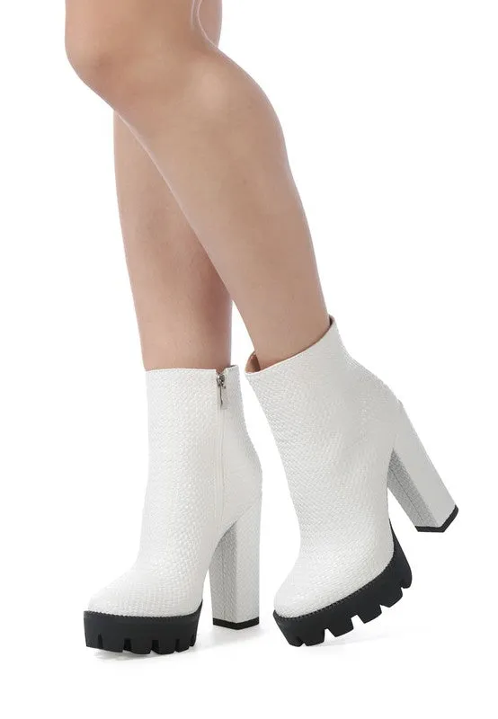 London Rag Solid Texture Block Heel Boot