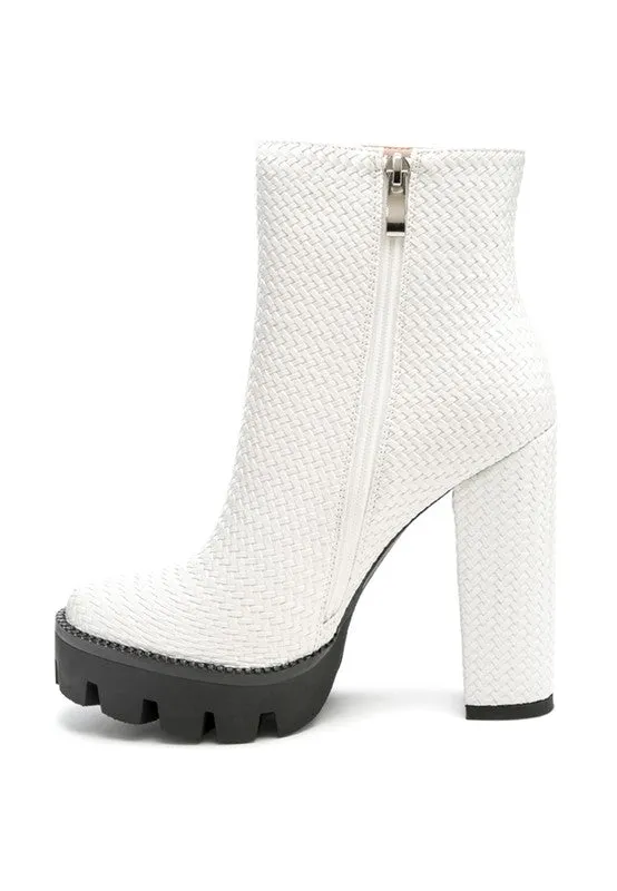 London Rag Solid Texture Block Heel Boot