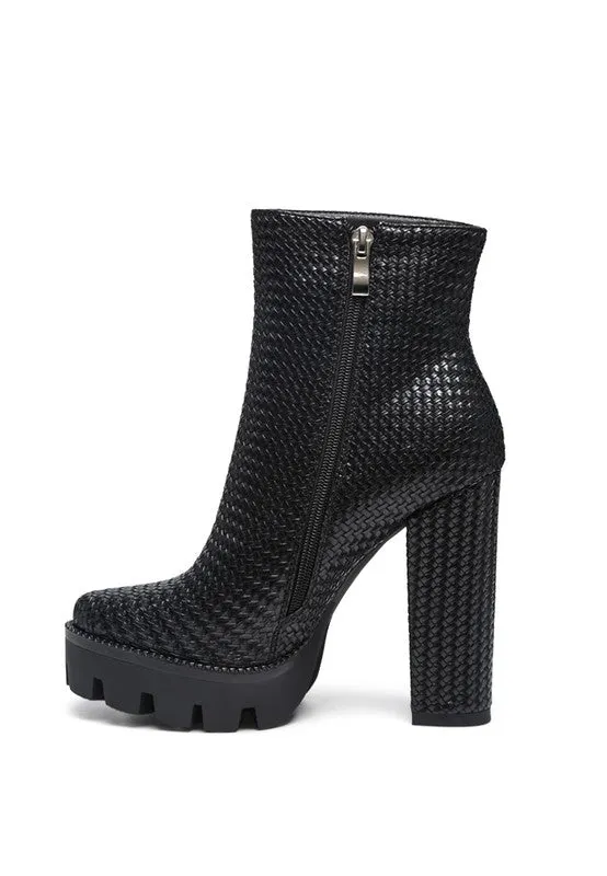 London Rag Solid Texture Block Heel Boot