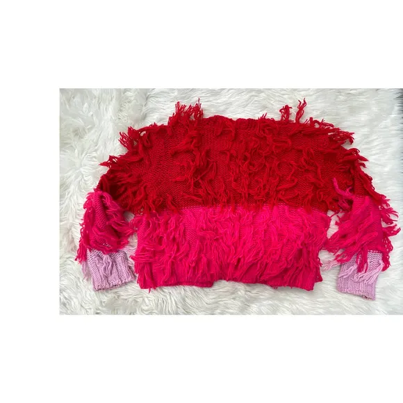 Lulus Colorblock Fringe Knit Cardigan Sz S Cable Knit Tassel