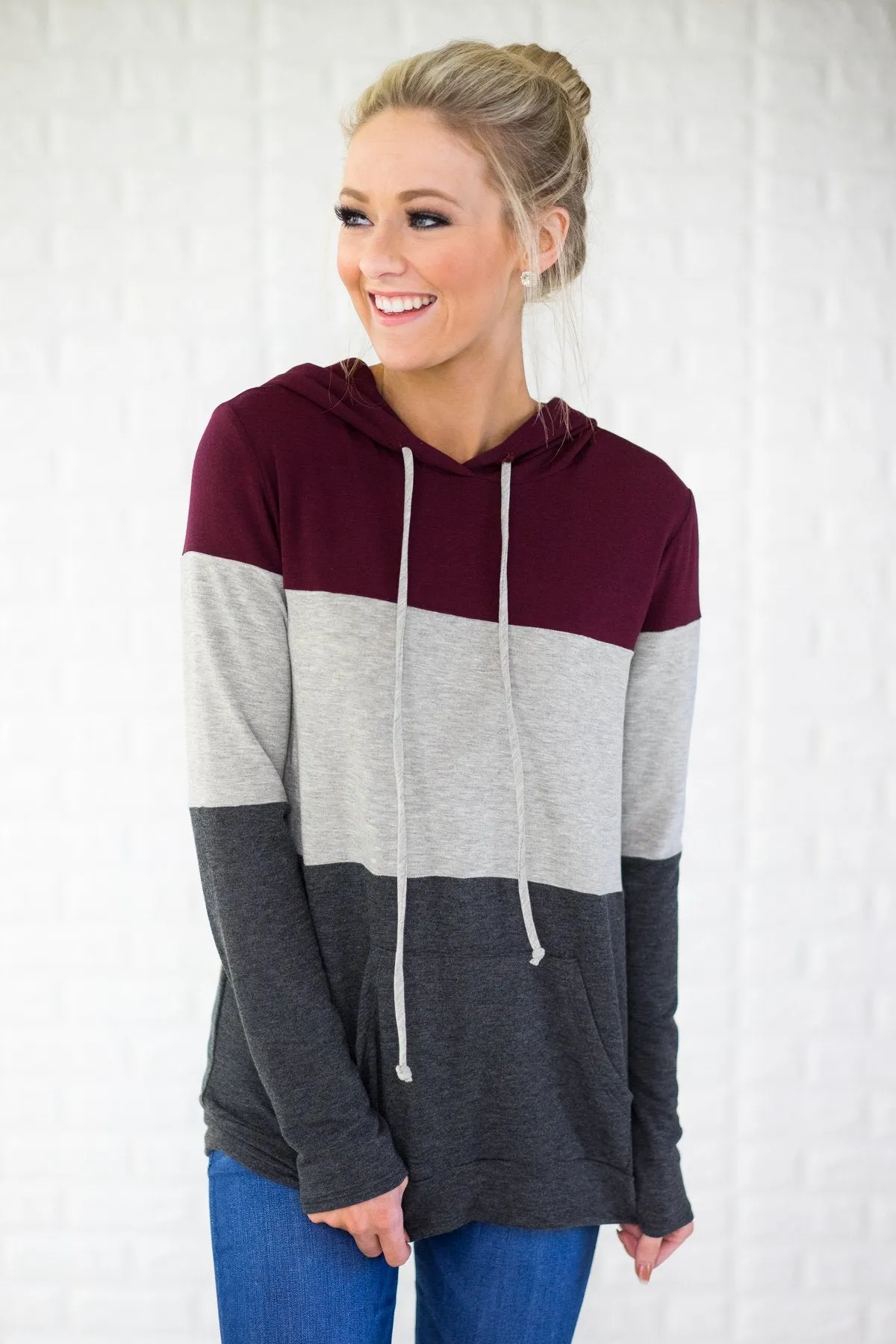 Maroon & Charcoal Colorblock Hoodie