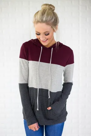 Maroon & Charcoal Colorblock Hoodie
